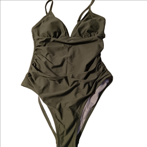 Cupshe Army Green One Piece Swimsuit V-Neck Triangle Side Ruching Bathing Suit M